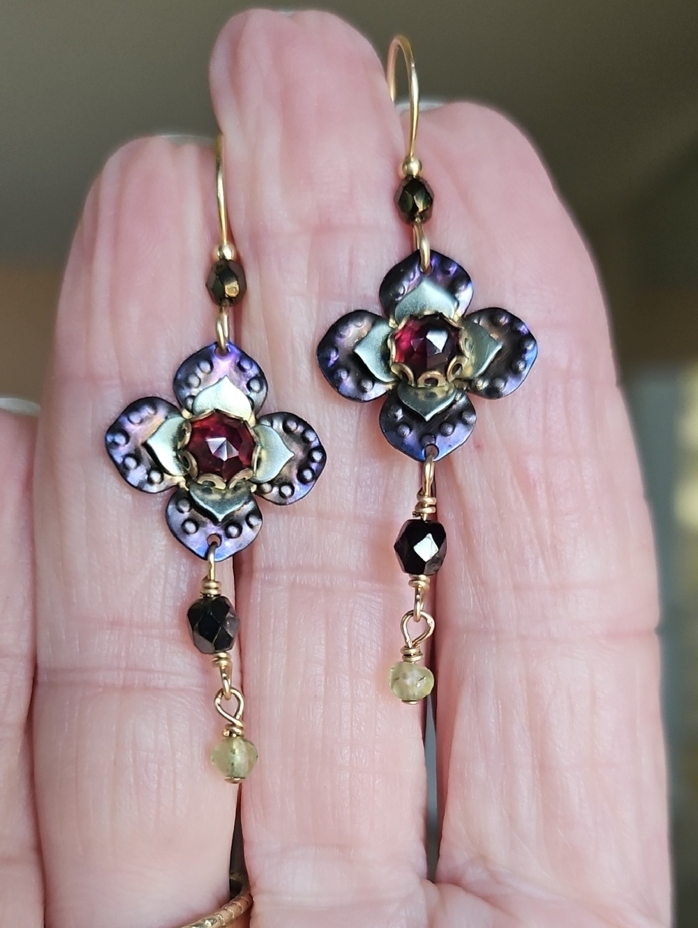 Holly Yashi Niobium Garnet Crystal Dangle Earrings - Picture 5 of 8